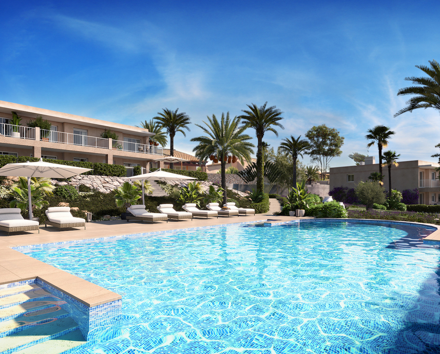 Apartments by the sea in the charming bay of Cala Anguila on the island of Mallorca