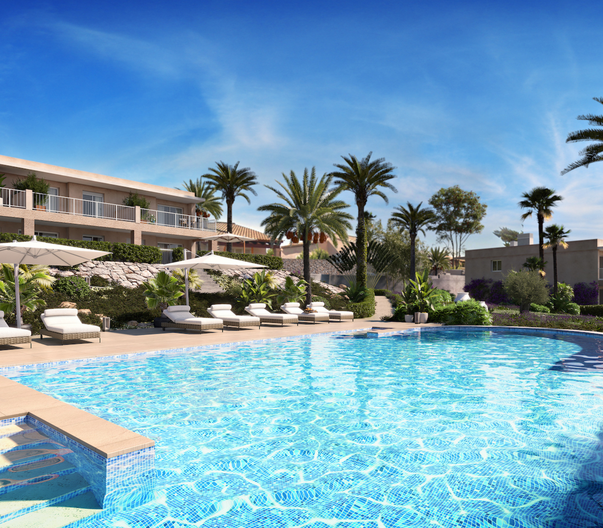 Apartments by the sea in the charming bay of Cala Anguila on the island of Mallorca