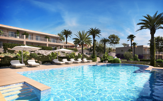 Apartments by the sea in the charming bay of Cala Anguila on the island of Mallorca